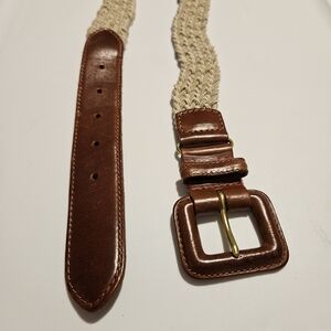 Congnac and Cream Woven Belt Leather Buckle Woven ElasticWaist 38"-56" Plus Size